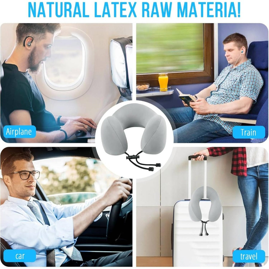 Travel Pillow, Natural Latex Neck Pillow, Comfortable Airplane Travel Pillow, Supports and Neck, Essential Long Distance Travel,
