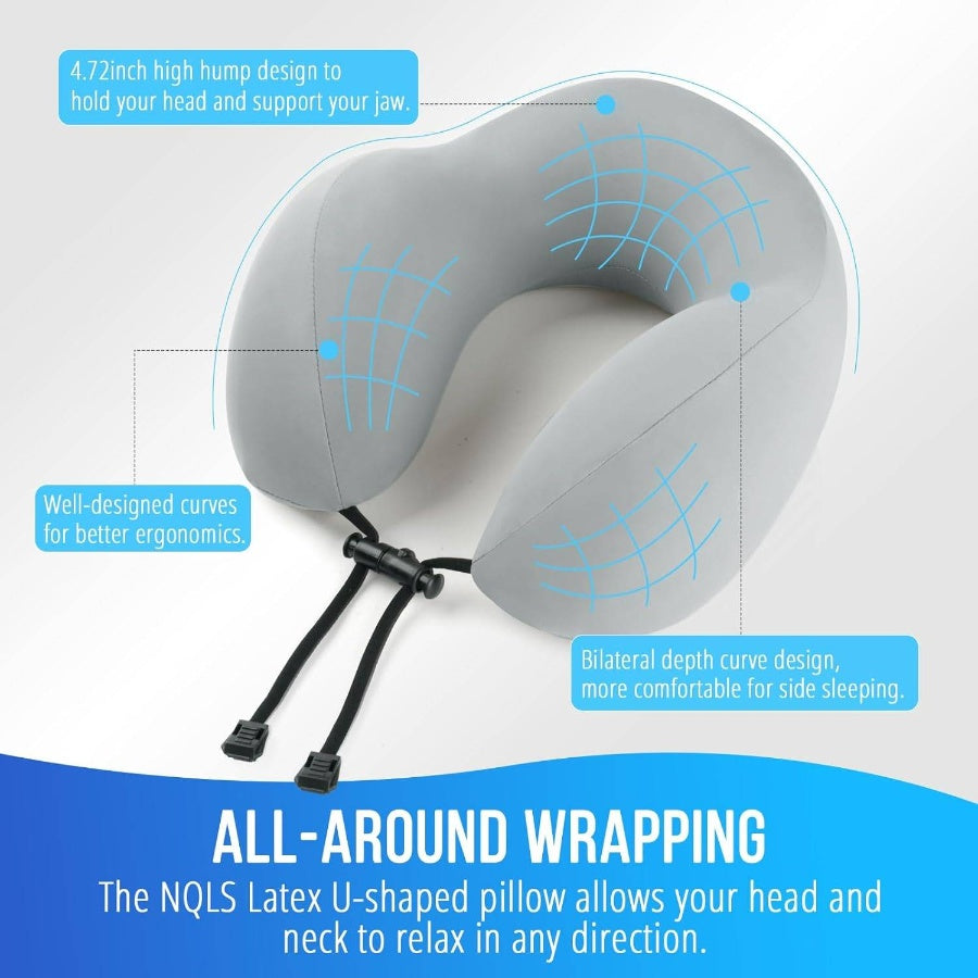 Travel Pillow, Natural Latex Neck Pillow, Comfortable Airplane Travel Pillow, Supports and Neck, Essential Long Distance Travel,