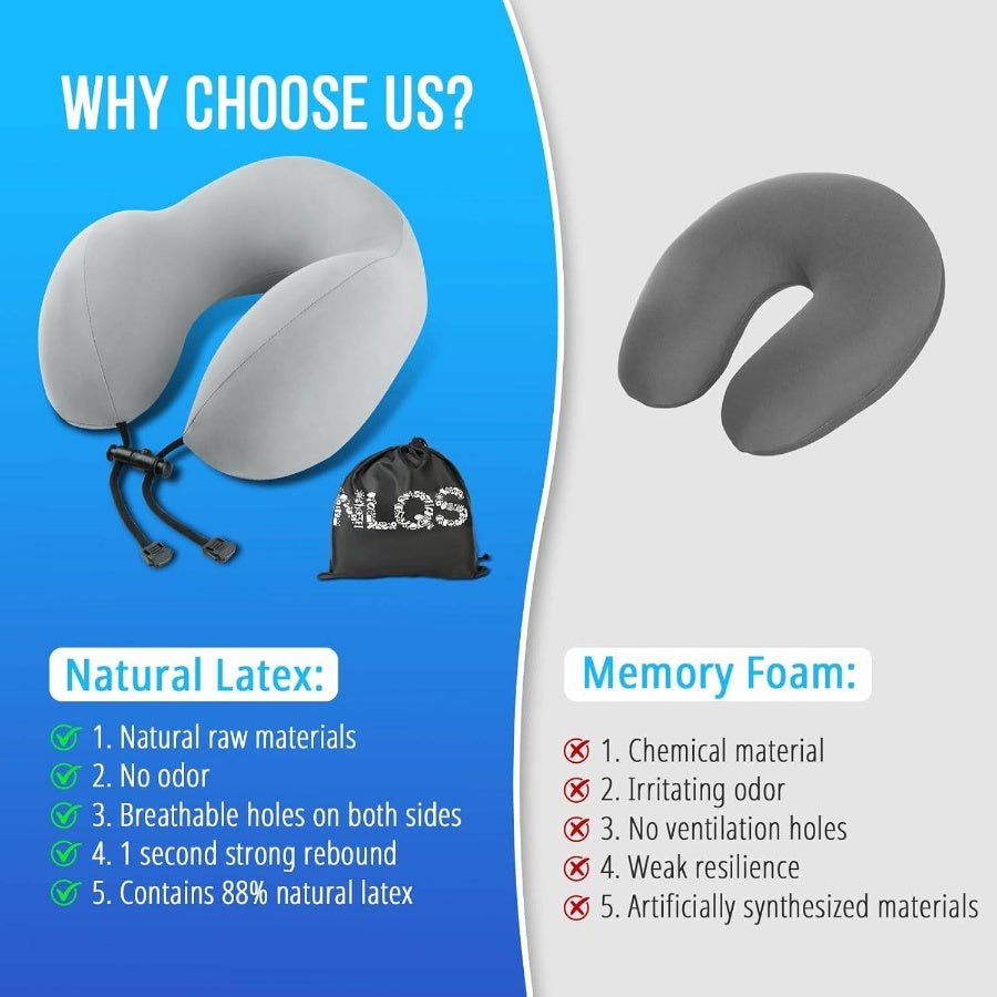 Travel Pillow, Natural Latex Neck Pillow, Comfortable Airplane Travel Pillow, Supports and Neck, Essential Long Distance Travel,